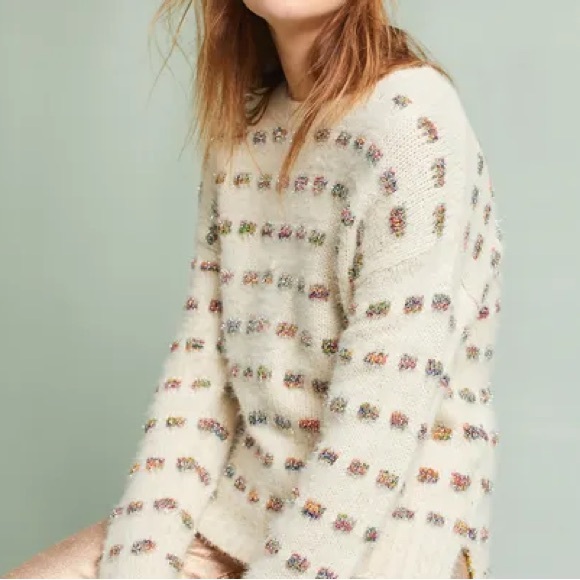 Anthropologie Silver Tinsel Multicolor Yarn Oversized Pullover Sweater 🎄 - Picture 1 of 6